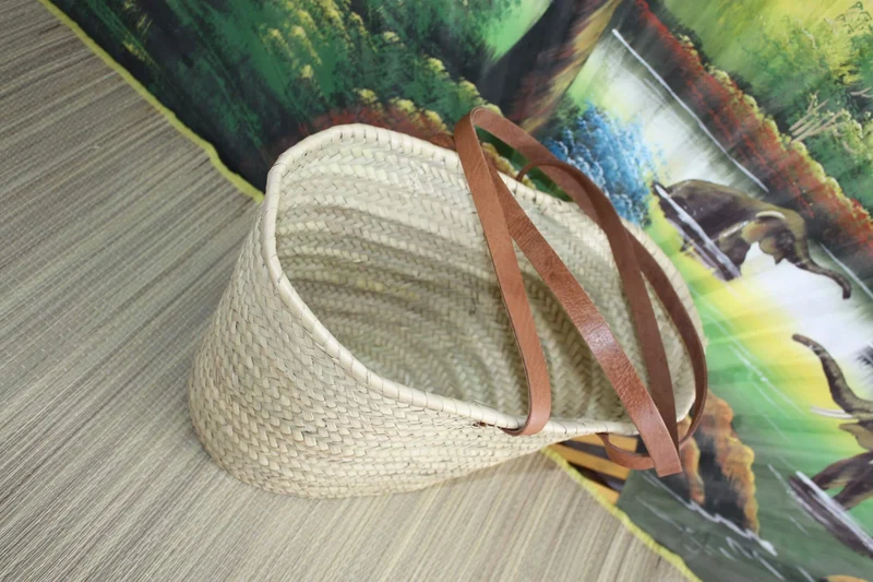 Sac Anses Longues Cuir - Panier Cabas marchés courses osier rotin palmier naturel