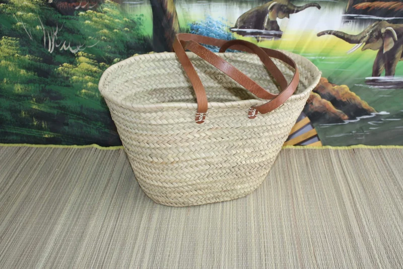 Sac Anses Longues Cuir - Panier Cabas marchés courses osier rotin palmier naturel