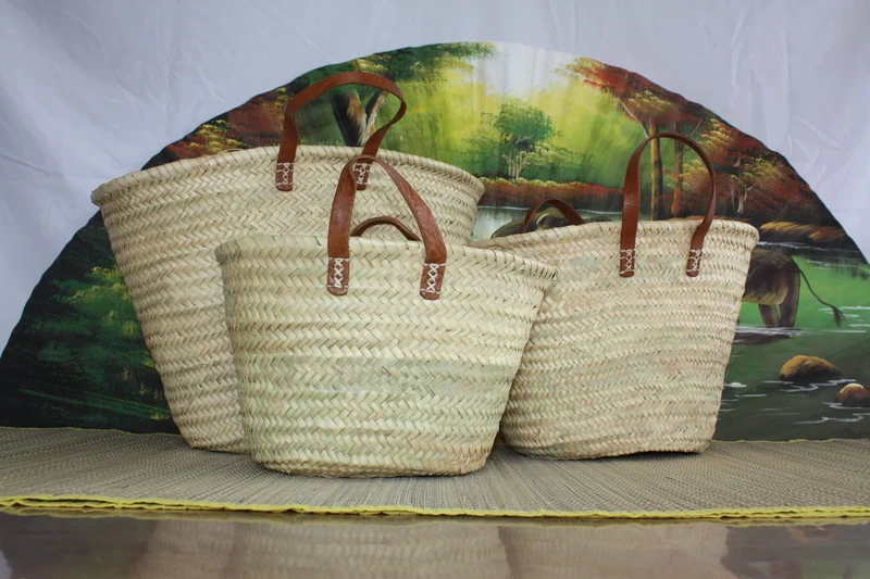 Paniers à courses marocain - MOYEN + GRAND + XXL - Sac Panier paille Cabas marchés courses plage palmier naturel