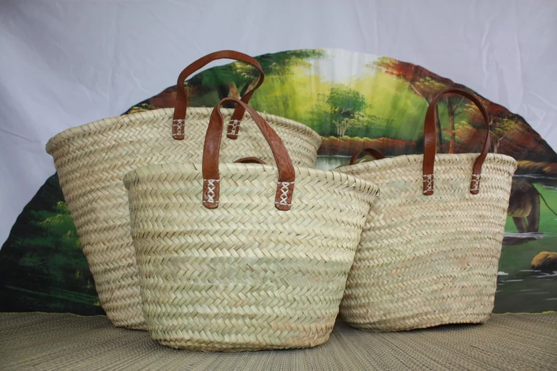 Paniers à courses marocain - MOYEN + GRAND + XXL - Sac Panier paille Cabas marchés courses plage palmier naturel