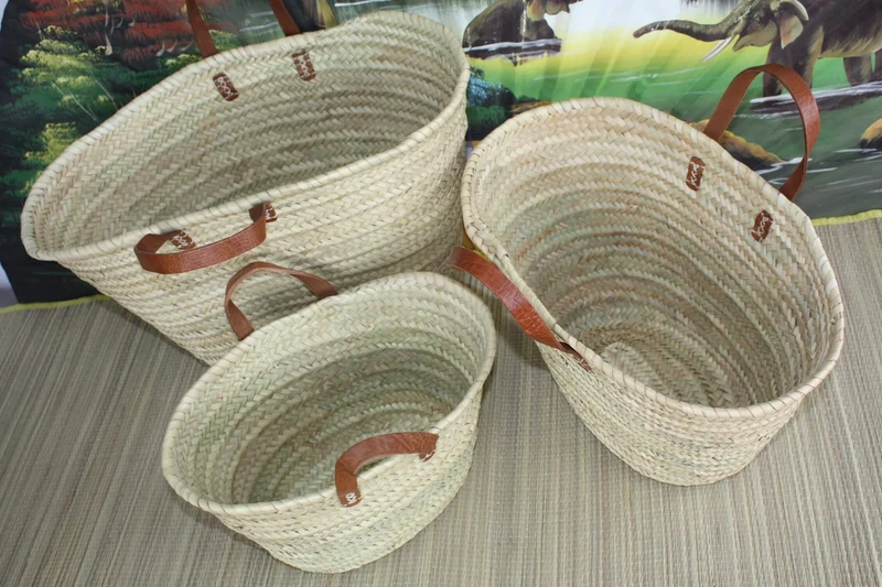 Paniers à courses marocain - MOYEN + GRAND + XXL - Sac Panier paille Cabas marchés courses plage palmier naturel