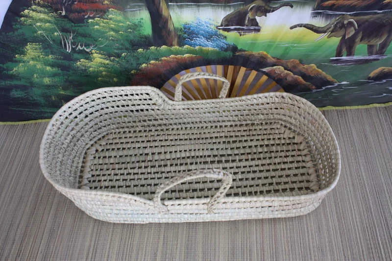 Panier à langer - Plan change bébé - Couffin tressé en Palmier - Avec poignées - paille rotin osier - Décoration Bohème & Chic -