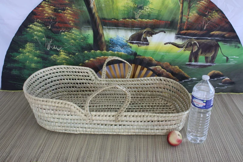 Panier à langer - Plan change bébé - Couffin tressé en Palmier - Avec poignées - paille rotin osier - Décoration Bohème & Chic -