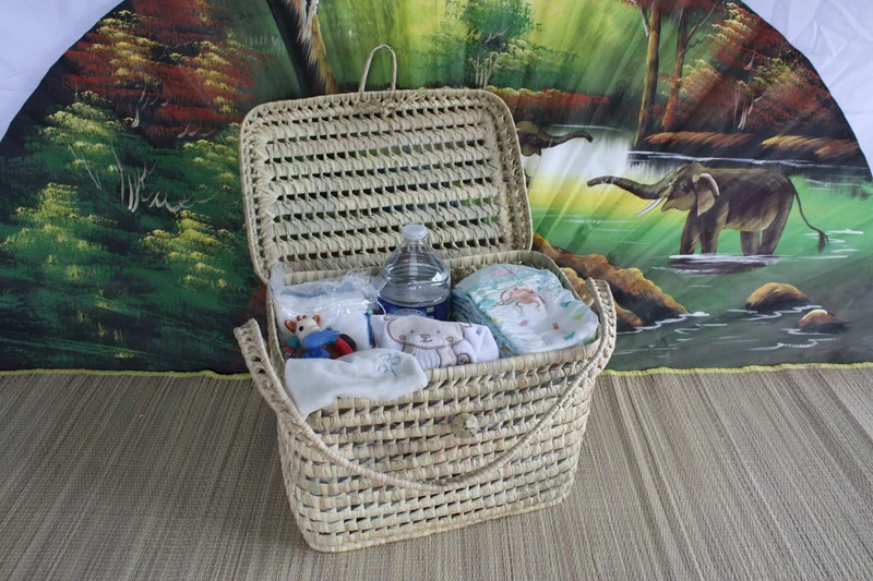 Malle de rangement - Coffre tressé pour enfant bébé - Bac Jouets Corbeille Vanity - Paille Rotin Osier