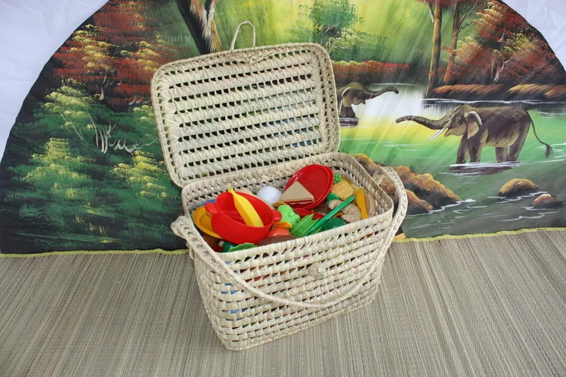 Malle de rangement - Coffre tressé pour enfant bébé - Bac Jouets Corbeille Vanity - Paille Rotin Osier