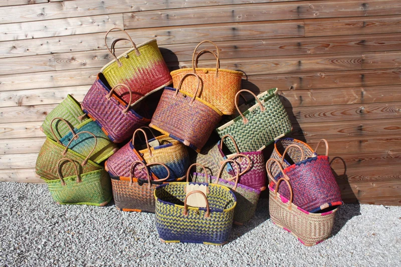 GRAND Panier de Madagascar - Solide - Courses & Plage - Plusieurs couleurs au choix : Bleu, Vert, Rose, Violet, Jaune, Orange, Naturel...