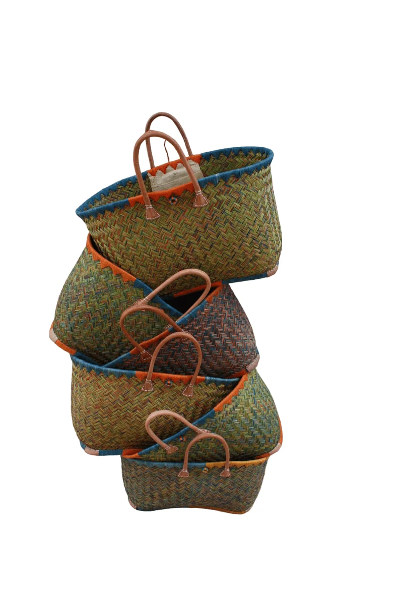 GRAND Panier de Madagascar - Solide - Courses & Plage - Plusieurs couleurs au choix : Bleu, Vert, Rose, Violet, Jaune, Orange, Naturel...
