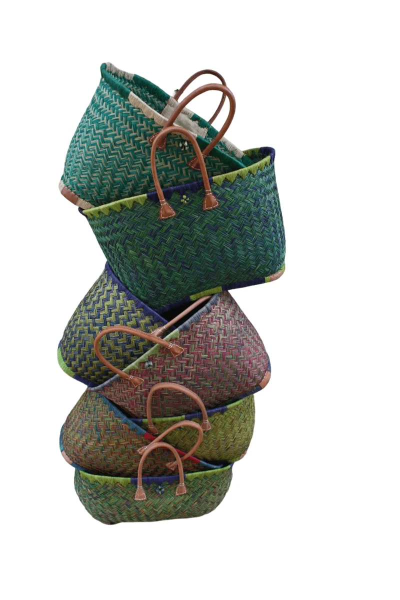 GRAND Panier de Madagascar - Solide - Courses & Plage - Plusieurs couleurs au choix : Bleu, Vert, Rose, Violet, Jaune, Orange, Naturel...