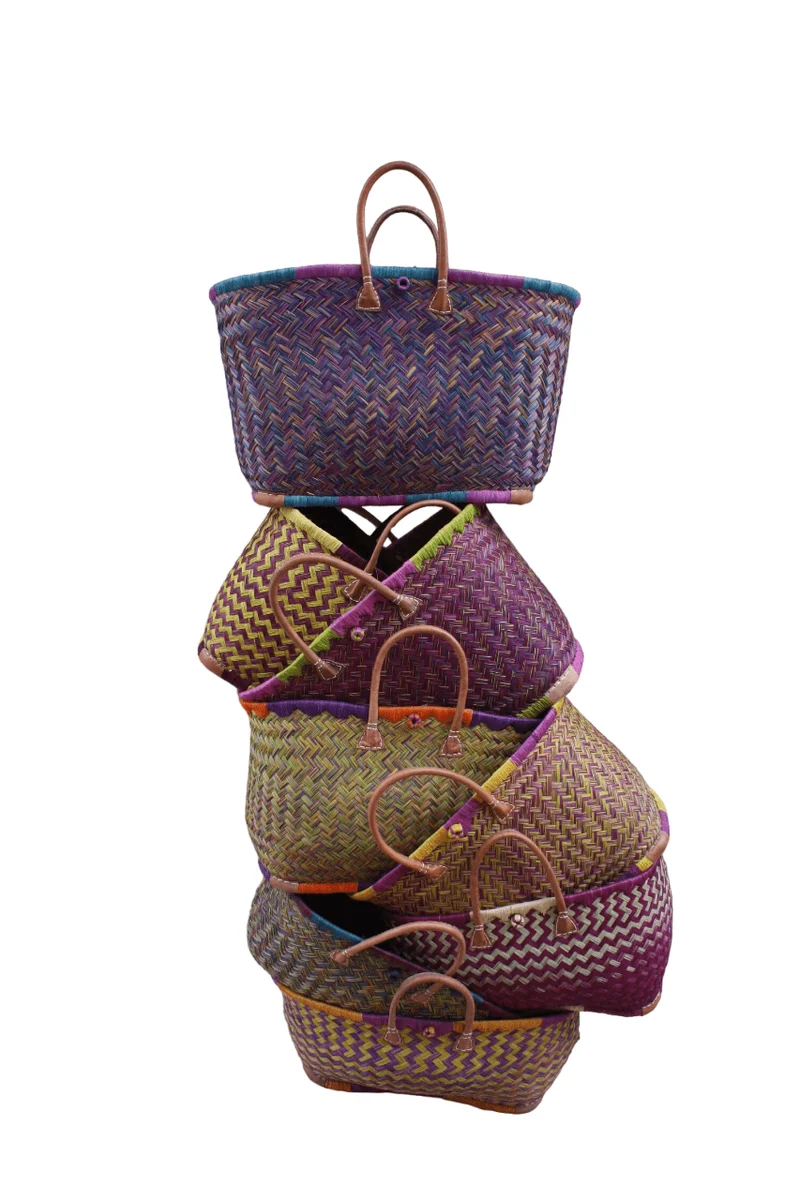 GRAND Panier de Madagascar - Solide - Courses & Plage - Plusieurs couleurs au choix : Bleu, Vert, Rose, Violet, Jaune, Orange, Naturel...