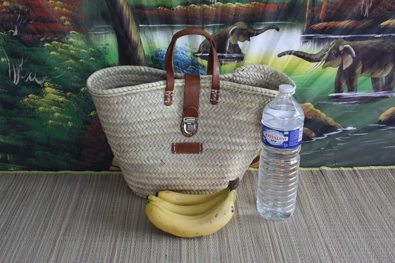 Superbe Panier Anses Cuir Fermeture Valise - Cabas Sac marchés course plage panier osier, rotin, paille...