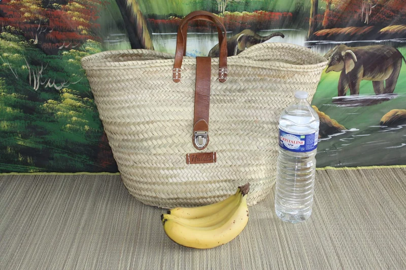 Superbe Panier Anses Cuir Fermeture Valise - Cabas Sac marchés course plage panier osier, rotin, paille...