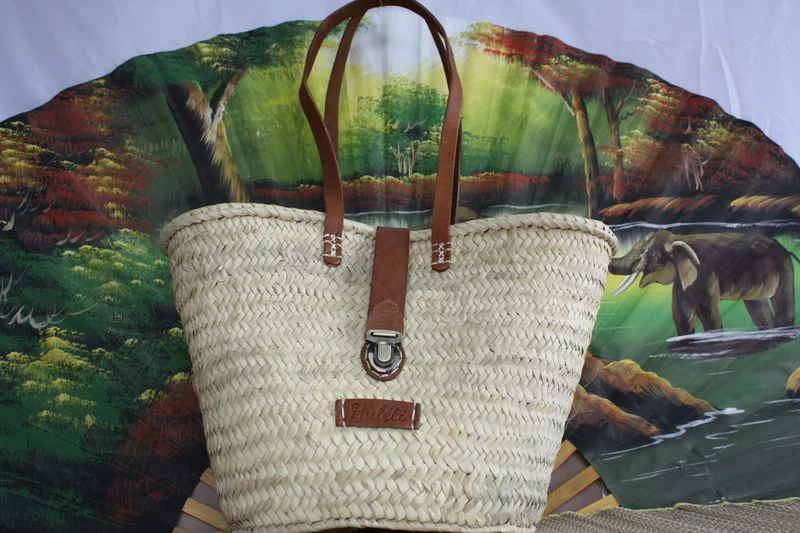 Superbe Sac Anses Longues Cuir Fermeture Valise - Cabas marchés course plage panier naturel