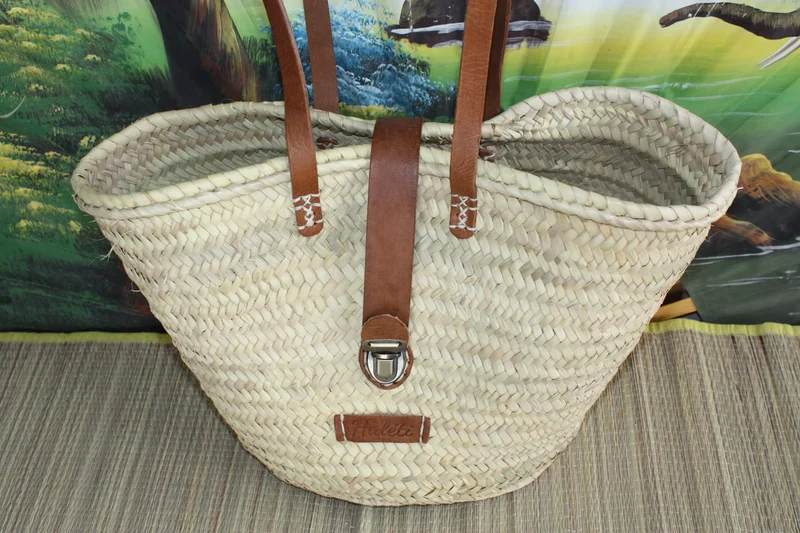 Superbe Sac Anses Longues Cuir Fermeture Valise - Cabas marchés course plage panier naturel