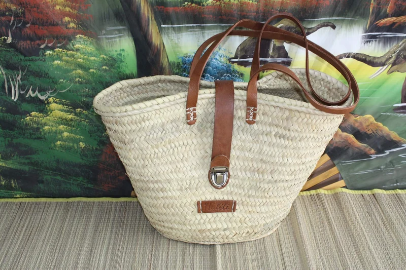 Superbe Sac Anses Longues Cuir Fermeture Valise - Cabas marchés course plage panier naturel