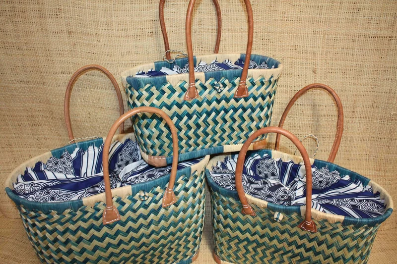 Panier en Aravola - Cabas Sac Anses Longues courses marché plage - 3 TAILLES - Tissu Africain