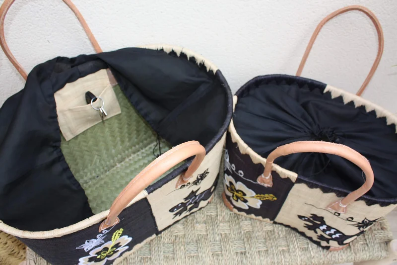 Panier brodé Rabane - Cabas Sac courses Anses Longues - 3 TAILLES - Marchés, courses, plage...
