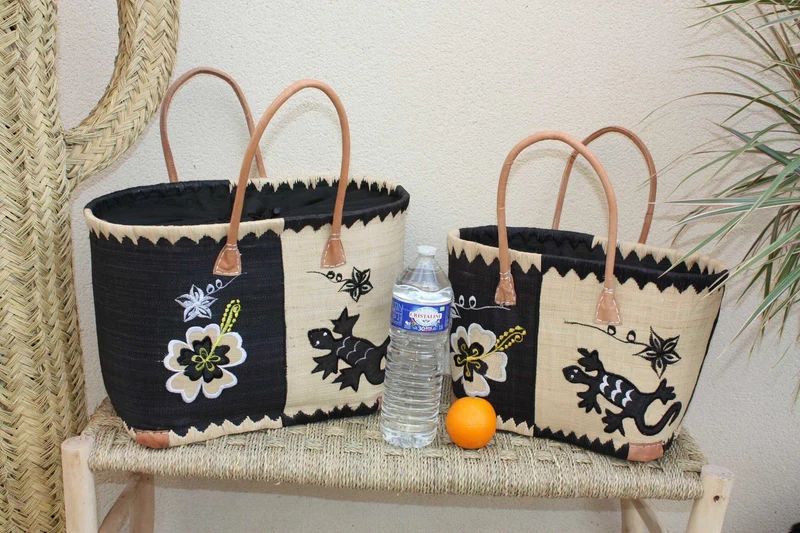 Panier brodé Rabane - Cabas Sac courses Anses Longues - 3 TAILLES - Marchés, courses, plage...