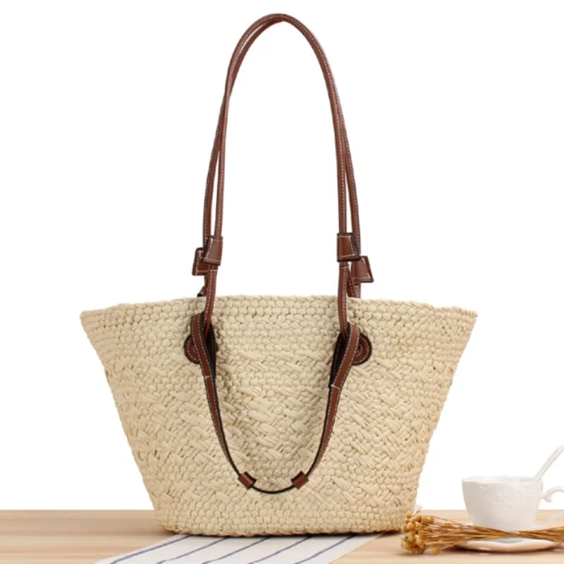Sac à main, à bandoulière, en paille tissé à la main pour femmes