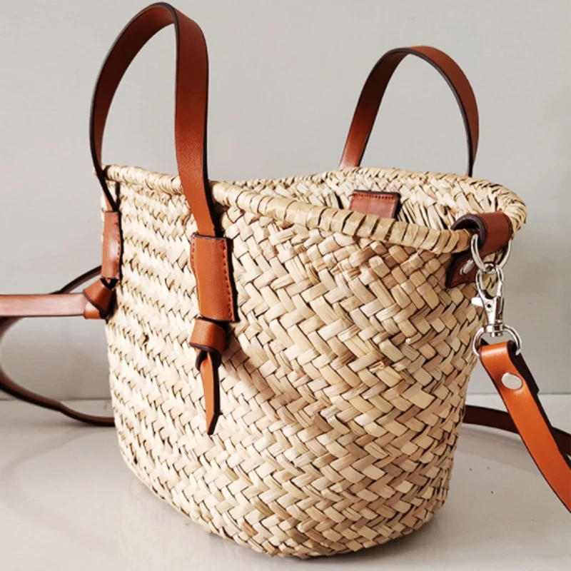 Sac à main d’été à grande capacité, tissé en paille pour femmes