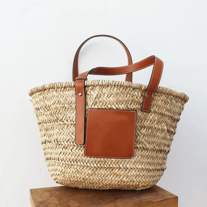 Sac à main d’été en paille tissé raphia, marron, pour femmes