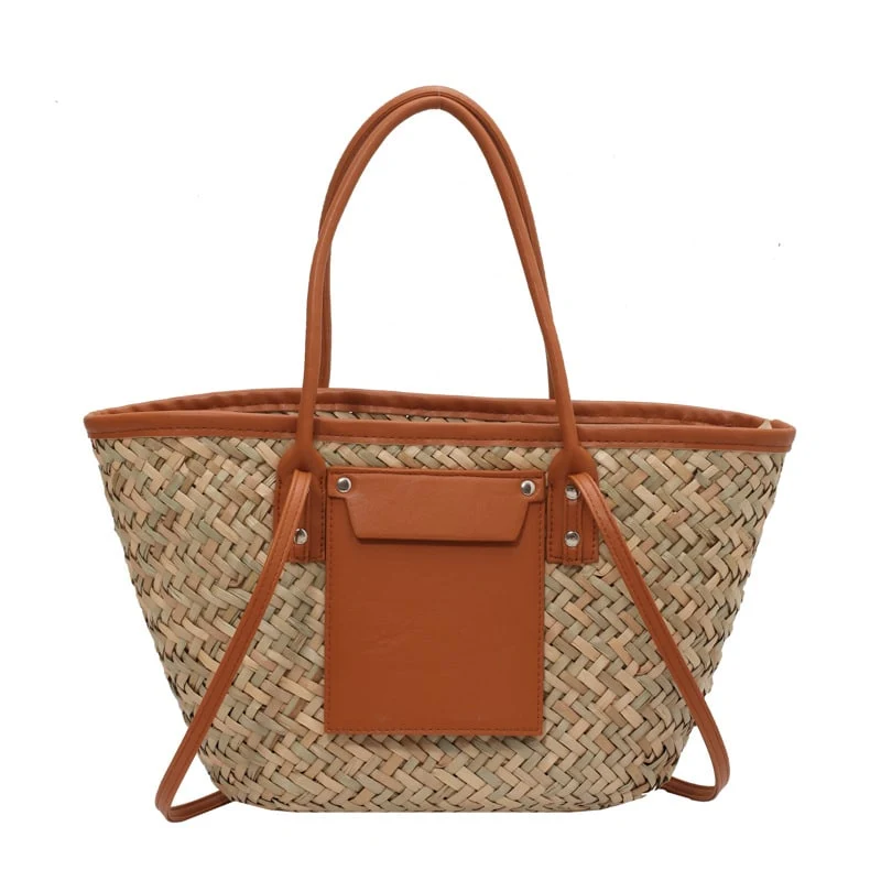 Sac d’été en paille de grande capacité fait à la main, marron, pour femmes