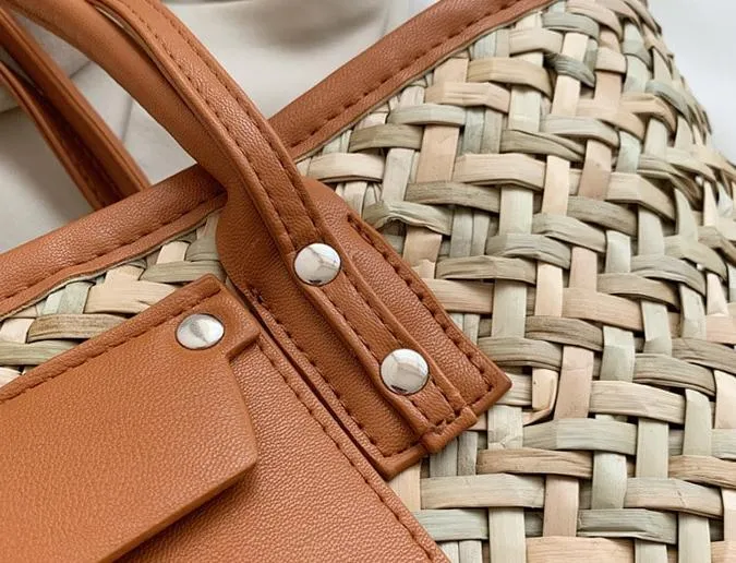 Sac d’été en paille de grande capacité fait à la main, marron, pour femmes