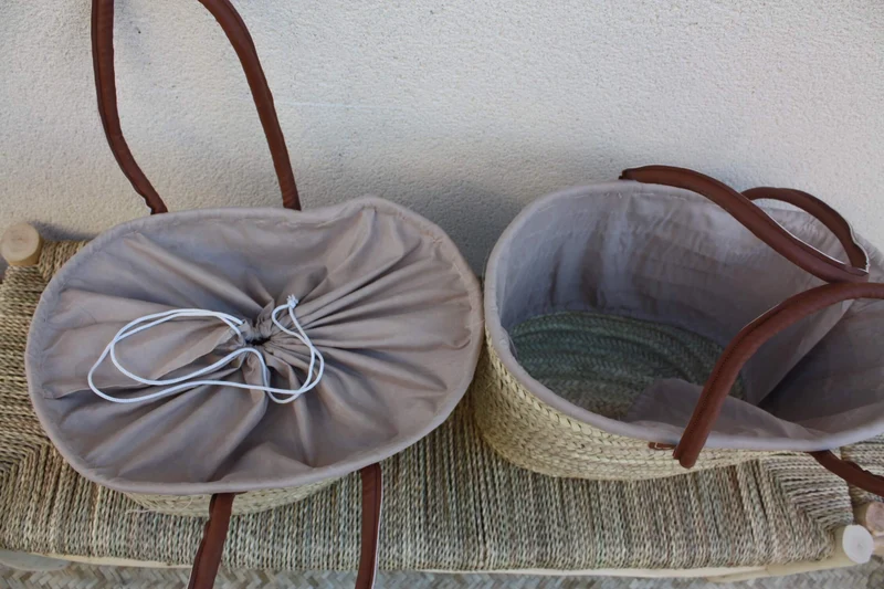 Petit ou Grand Sac avec tissu pochon - Panier Cabas ANSES LONGUES - 3 Couleurs & 2 Tailles au choix -