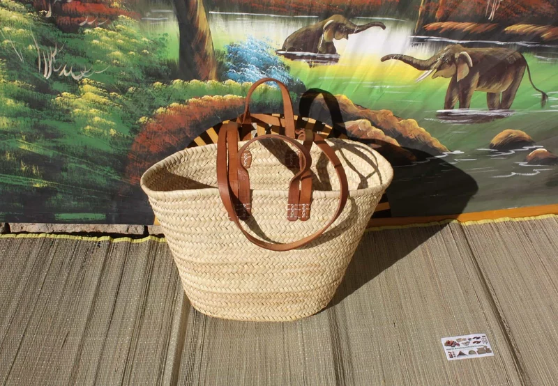 SAC DOUBLES ANSES Cuir - courtes & longues - Panier paille Cabas marchés courses plage
