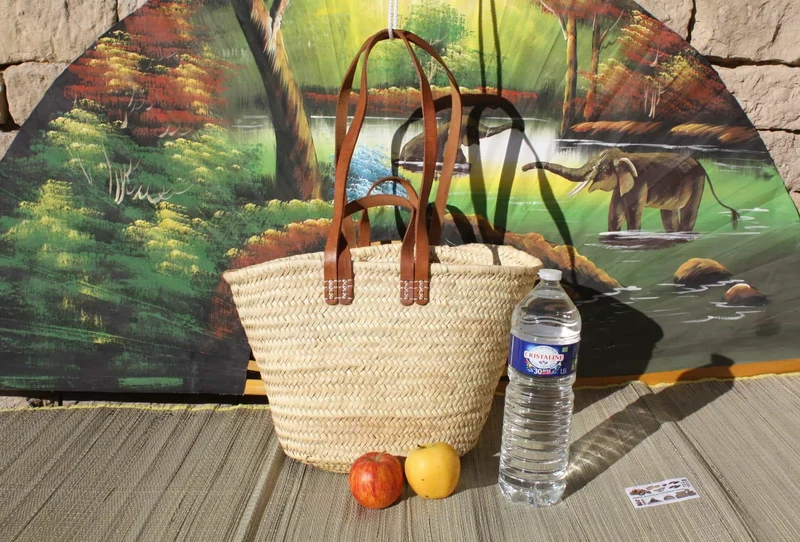 SAC DOUBLES ANSES Cuir - courtes & longues - Panier paille Cabas marchés courses plage
