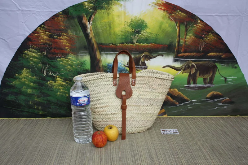 Superbe Panier Anses Cuir - Cabas marchés course Sac plage naturel