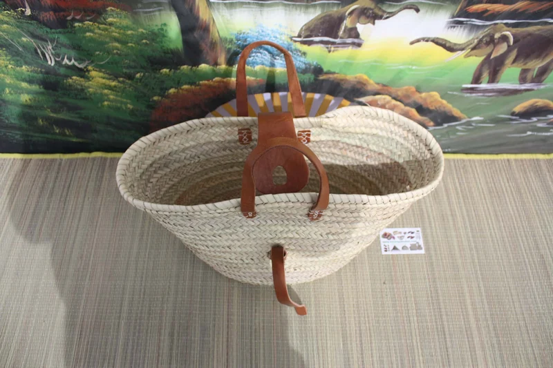 Superbe Panier Anses Cuir - Cabas marchés course Sac plage naturel