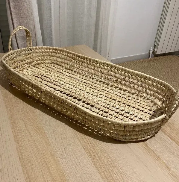 PANIER à LANGER bébé - avec anses - 100% NATUREL - Tressé Main - palmier osier rotin paille
