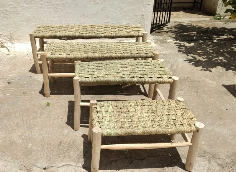 GRAND BANC en BOIS - Banquette de 70cm à 1.60 mètres de long - Artisanat Marocain - Déco Bohème Naturelle