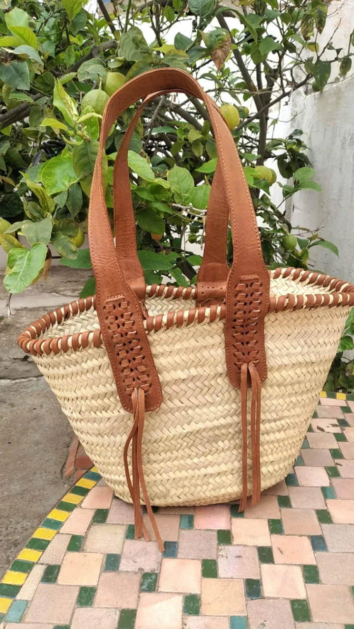 MAGNIFIQUE Sac Anses Longues Cuir Tressé - Cabas panier marchés course plage naturel