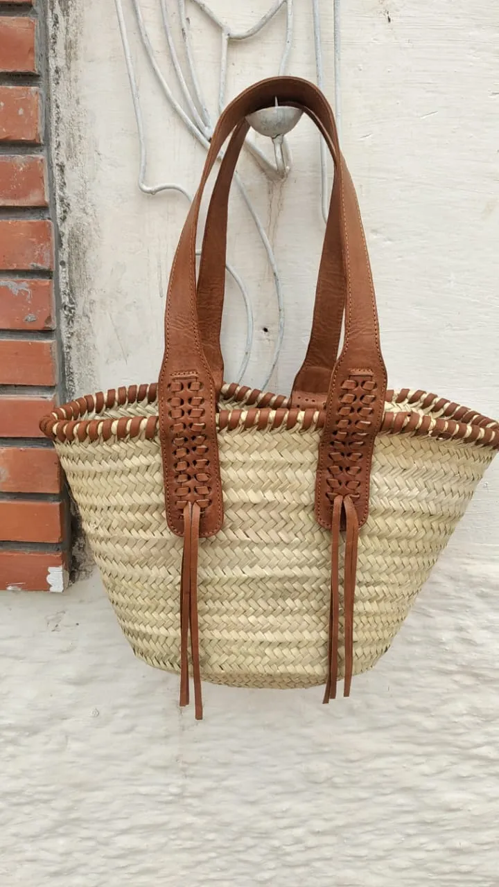 MAGNIFIQUE Sac Anses Longues Cuir Tressé - Cabas panier marchés course plage naturel
