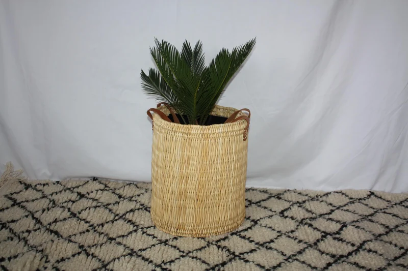 Panier rond cache pot plantes / fleurs - Corbeille Bac - 3 TAILLES au CHOIX - cuir osier rotin paille