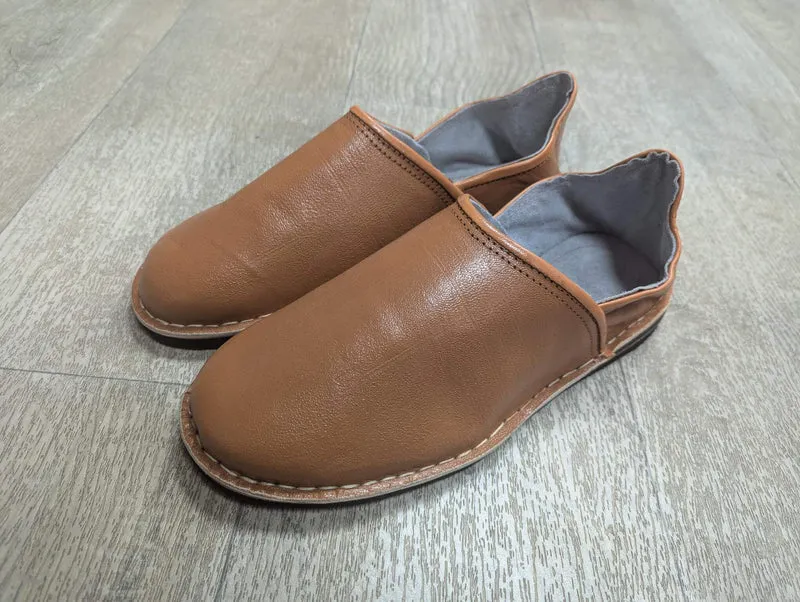 Babouches CUIR Camel avec Talons - Fabrication Marocaine 100% FAIT MAIN - Homme & Femme - Du 35 au 45 -