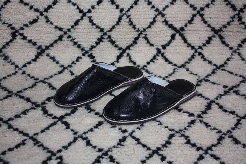 BABOUCHES en CUIR Noir - Fabrication Berbères 100% ARTISANALE - Homme & Femme - Du 35 au 49 !