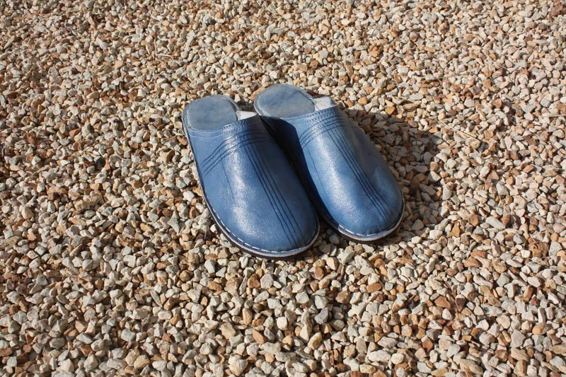 BABOUCHES en CUIR Bleu - Fabrication Berbères 100% ARTISANALE - Homme & Femme - Du 35 au 50 !