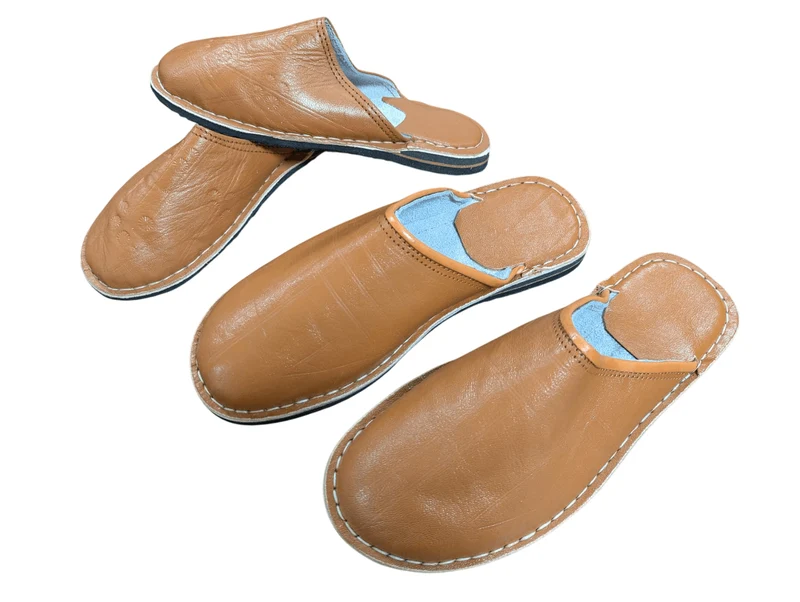 BABOUCHES en CUIR Camel - Fabrication Berbères 100% ARTISANALE - Homme & Femme - Du 35 au 50 !-