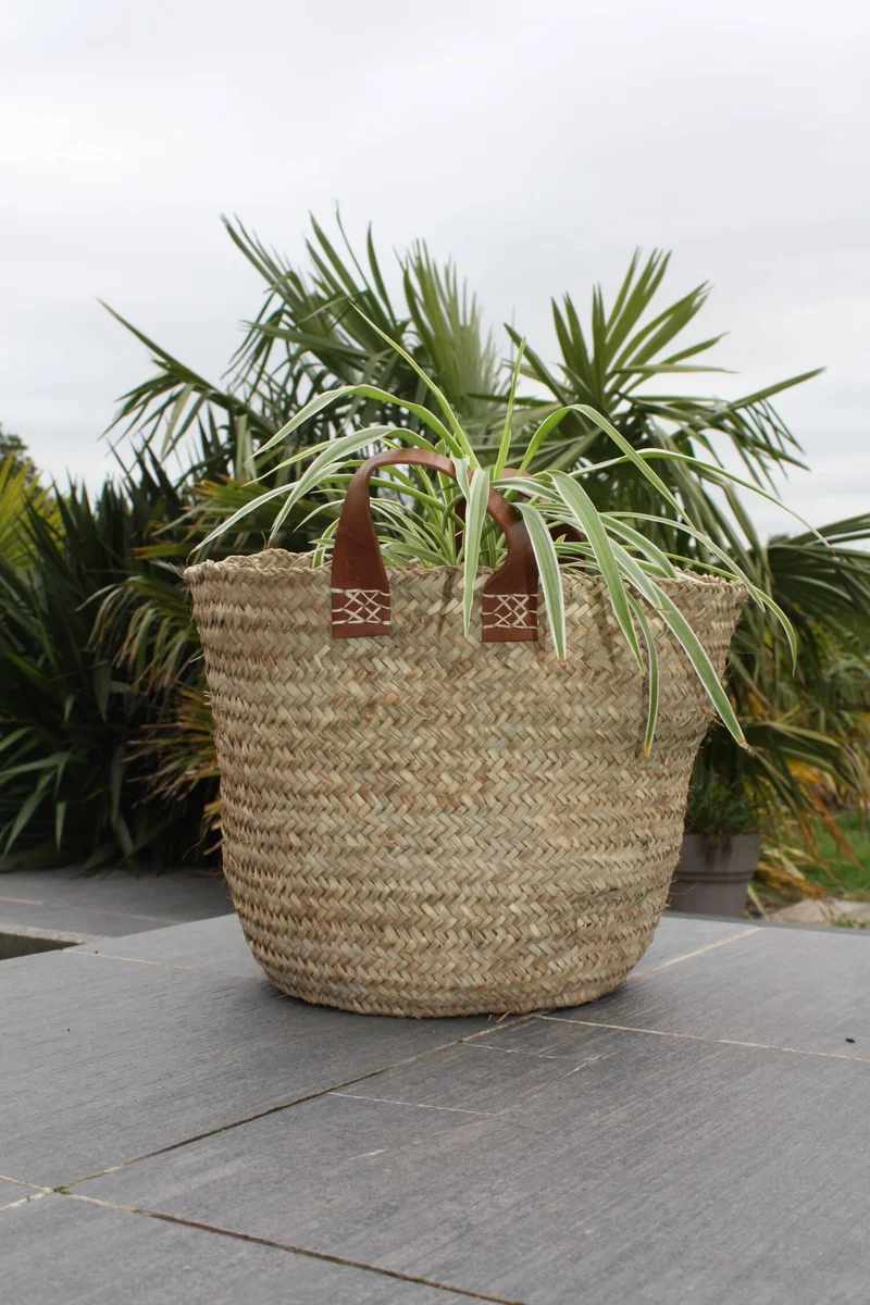 Panier de rangement Rond en Palmier - Corbeille à linge Bac Coffre - 4 TAILLES au CHOIX - cuir osier rotin paille