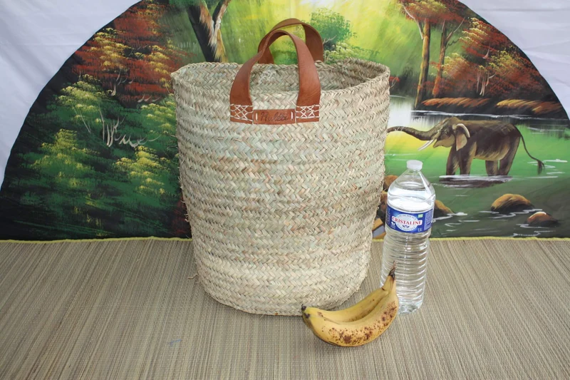 Panier de rangement Rond en Palmier - Corbeille à linge Bac Coffre - 4 TAILLES au CHOIX - cuir osier rotin paille