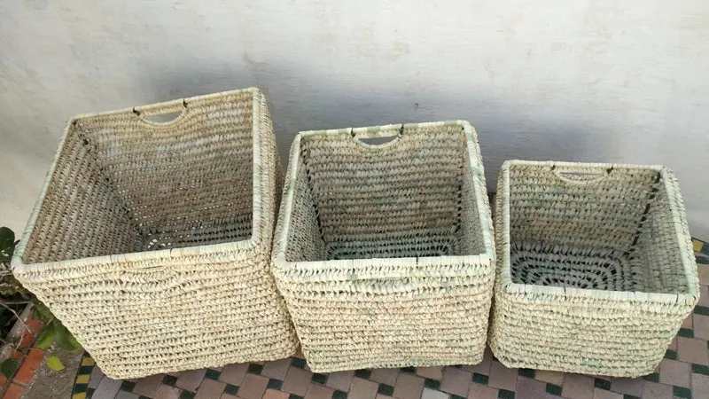 Panier Corbeille de rangement carré - ARTISANAL en Palmier - Coffre bac osier rotin