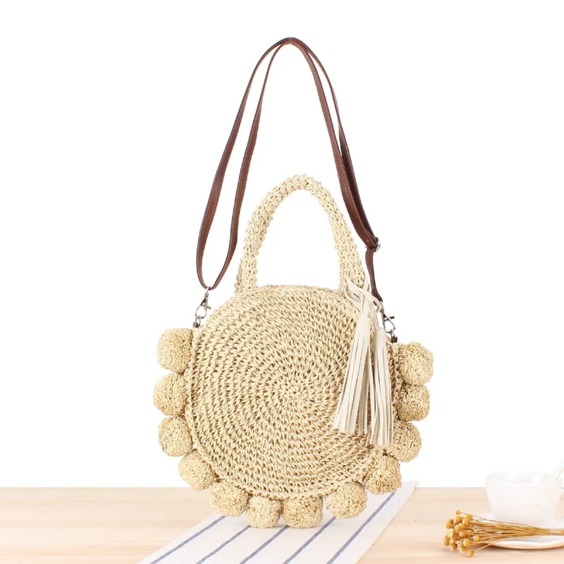 Sac de plage en paille vintage beige