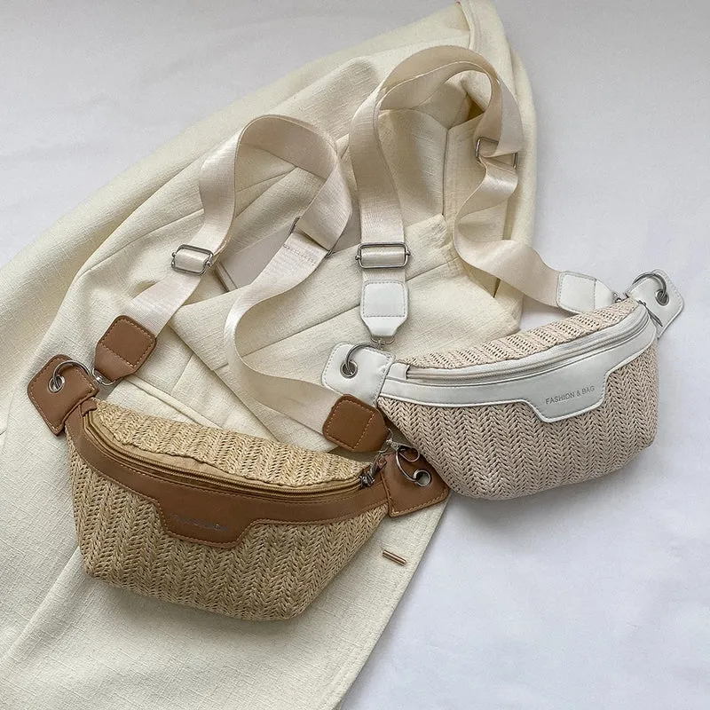Sac à main tissé en paille style banane pour femmes