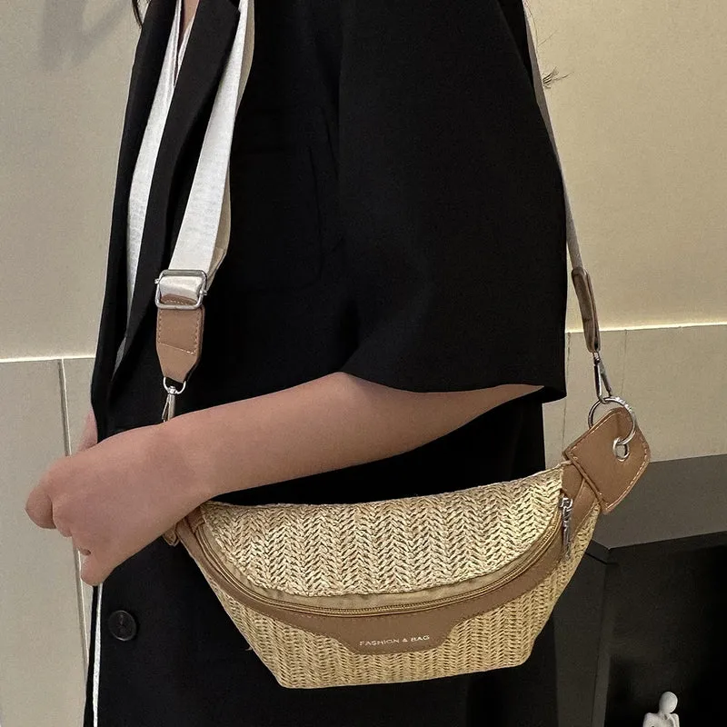 Sac à main tissé en paille style banane pour femmes