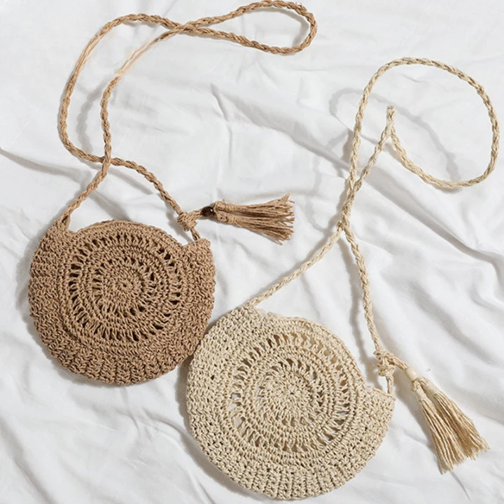Sac rond souple en paille pour femme