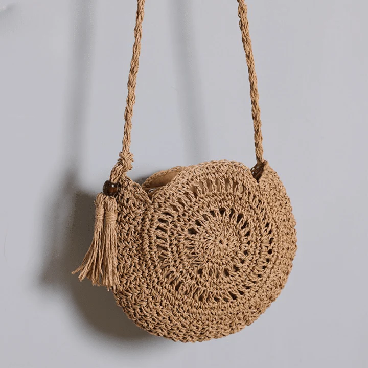 Sac rond souple en paille pour femme