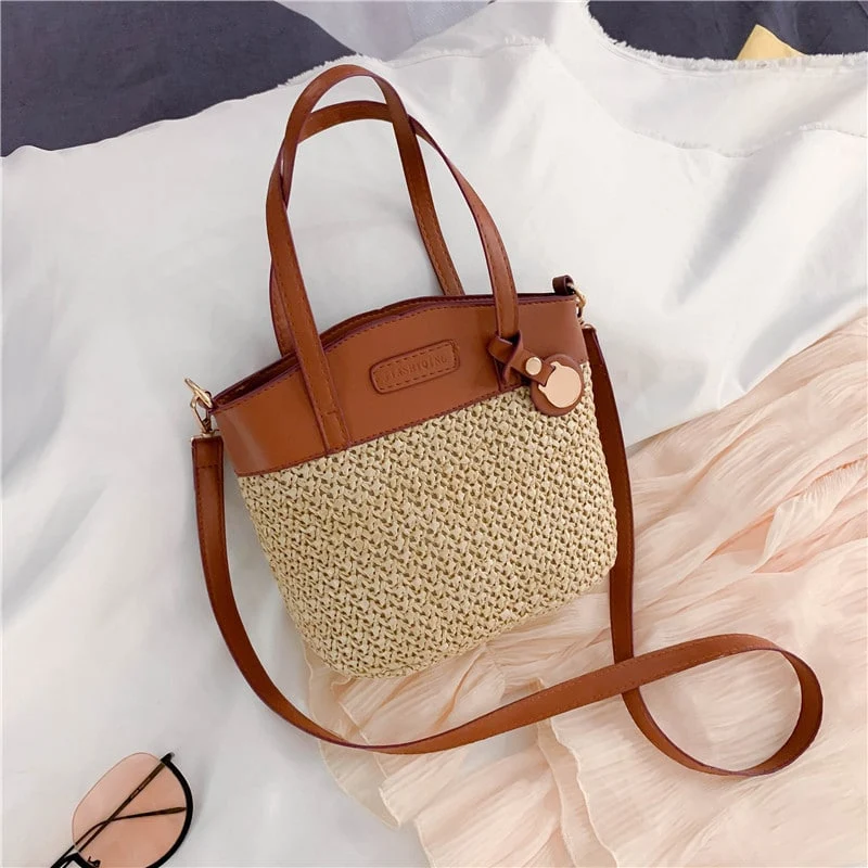 Sac à main en paille et simili cuir raffiné pour femme