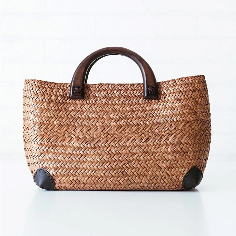 Sac rotin avec anses en bois élégant